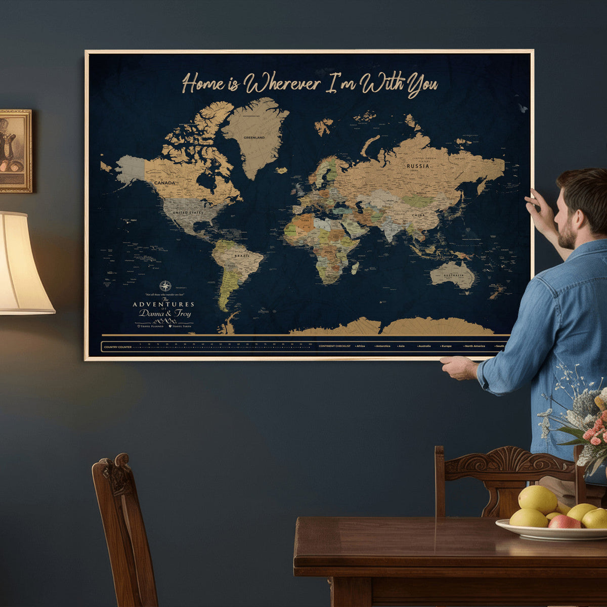 14276407-MGV-CV-36X24 - Custom Push Pin World Map Canvas Print | Personalized Travel Map Wall Art