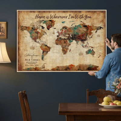 48389322-MGV-CV-36X24 - Custom Push Pin World Map Canvas Print | Personalized Travel Map Wall Art