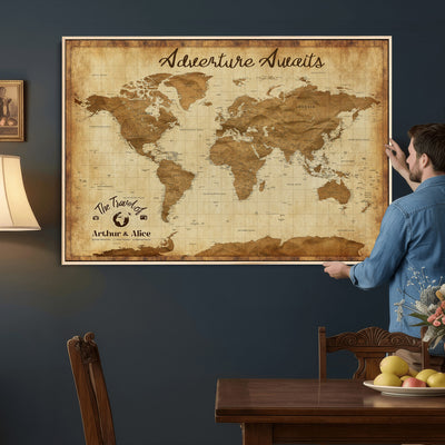 43427501-MGV-CV-36X24 - Custom Push Pin World Map Canvas Print | Personalized Travel Map Wall Art