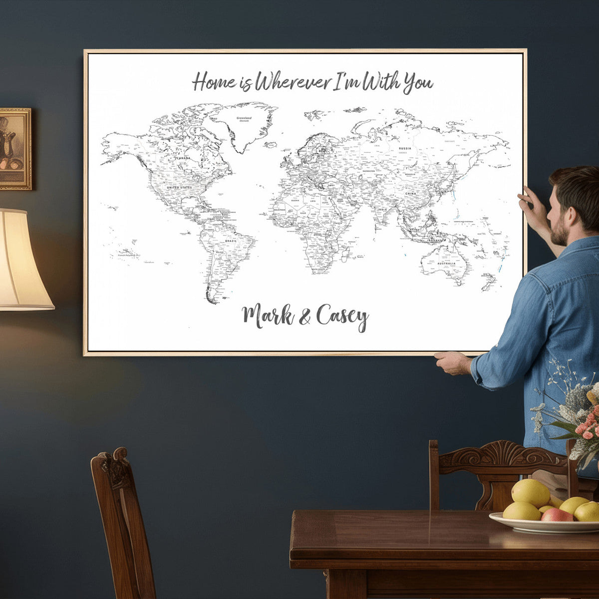 84721465-MGV-CV-36X24 - Custom Push Pin World Map Canvas Print | Personalized Travel Map Wall Art