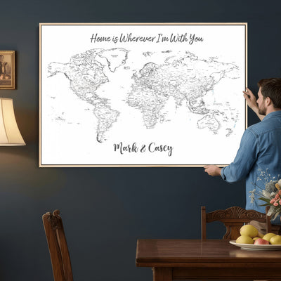 84721465-MGV-CV-36X24 - Custom Push Pin World Map Canvas Print | Personalized Travel Map Wall Art