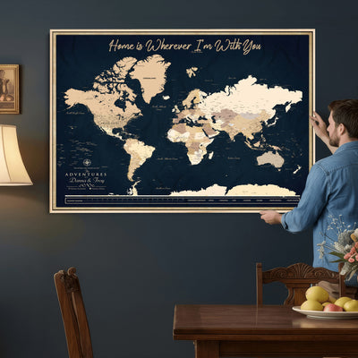 29990805-MGV-CV-36X24 - Custom Push Pin World Map Canvas Print | Personalized Travel Map Wall Art