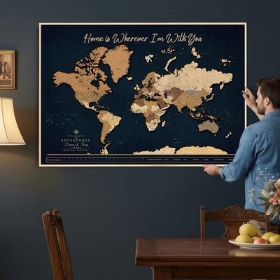 13903533-MGV-CV-36X24 - Extra Large Framed Personalize Push Pin World Map Wall Art Canvas Print for Travel Tracking - NEWMAP-152
