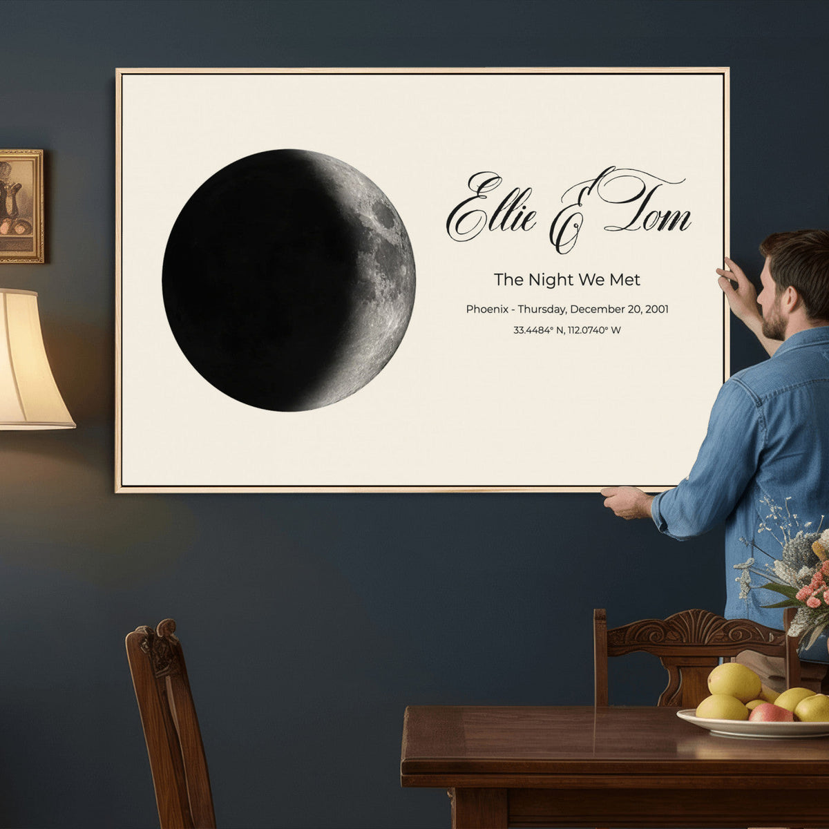 CSTM914MOON-MGV-CV-36X24 - Moon Phase Canvas Print – Personalized Moon from the Night You Met Wall Art