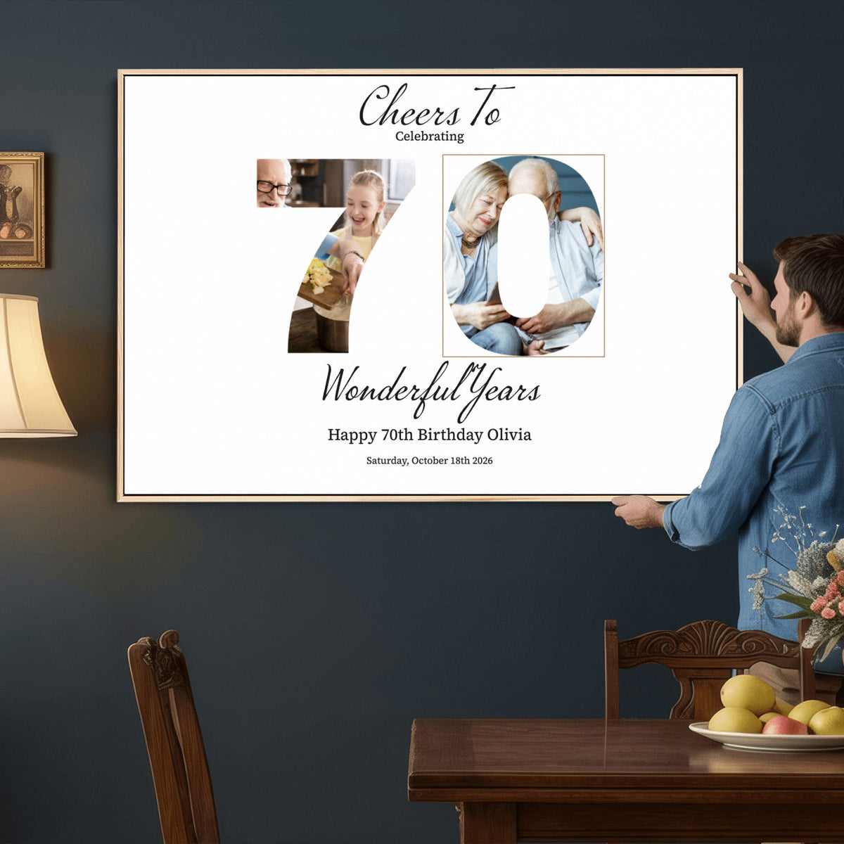 CSTM914DEDE-MGV-CV-36X24 - Number with Photo Canvas Print – Personalized Birthday Number Wall Art