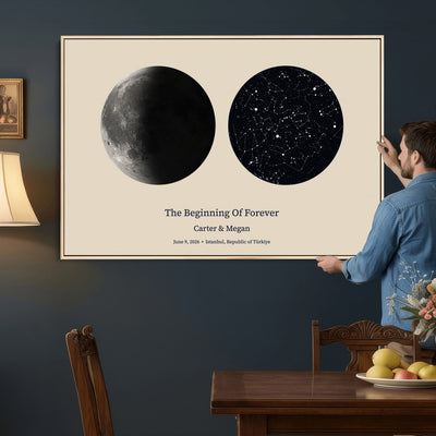 CSTM914LIRIKD-MGV-CV-36X24 - Moon and Stars Canvas Print – Personalized Moon Phase and Star Map Wall Art