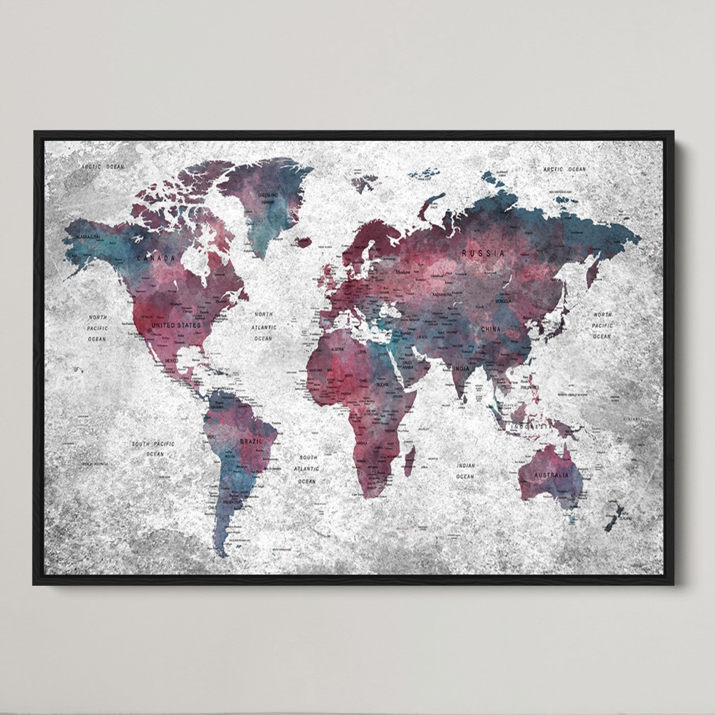Push Pin World Map Canvas Print – Framed Wall Art for Couples to Track Their Travels – Anniversary Gift or Home Adventure Decor