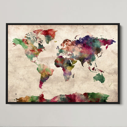 Push Pin World Map Canvas Print – Framed Wall Art for Couples to Track Their Travels – Anniversary Gift or Home Adventure Decor