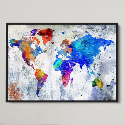 Push Pin World Map Canvas Print – Framed Wall Art for Couples to Track Their Travels – Anniversary Gift or Home Adventure Decor