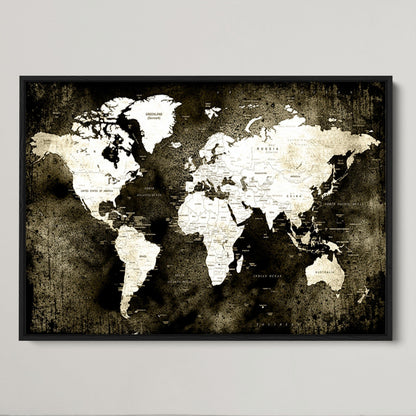66737-MGV-FC-36X24_Black-Push Pin World Map Canvas Print – Framed Wall Art for Couples to Track Their Travels – Anniversary Gift or Home Adventure Decor