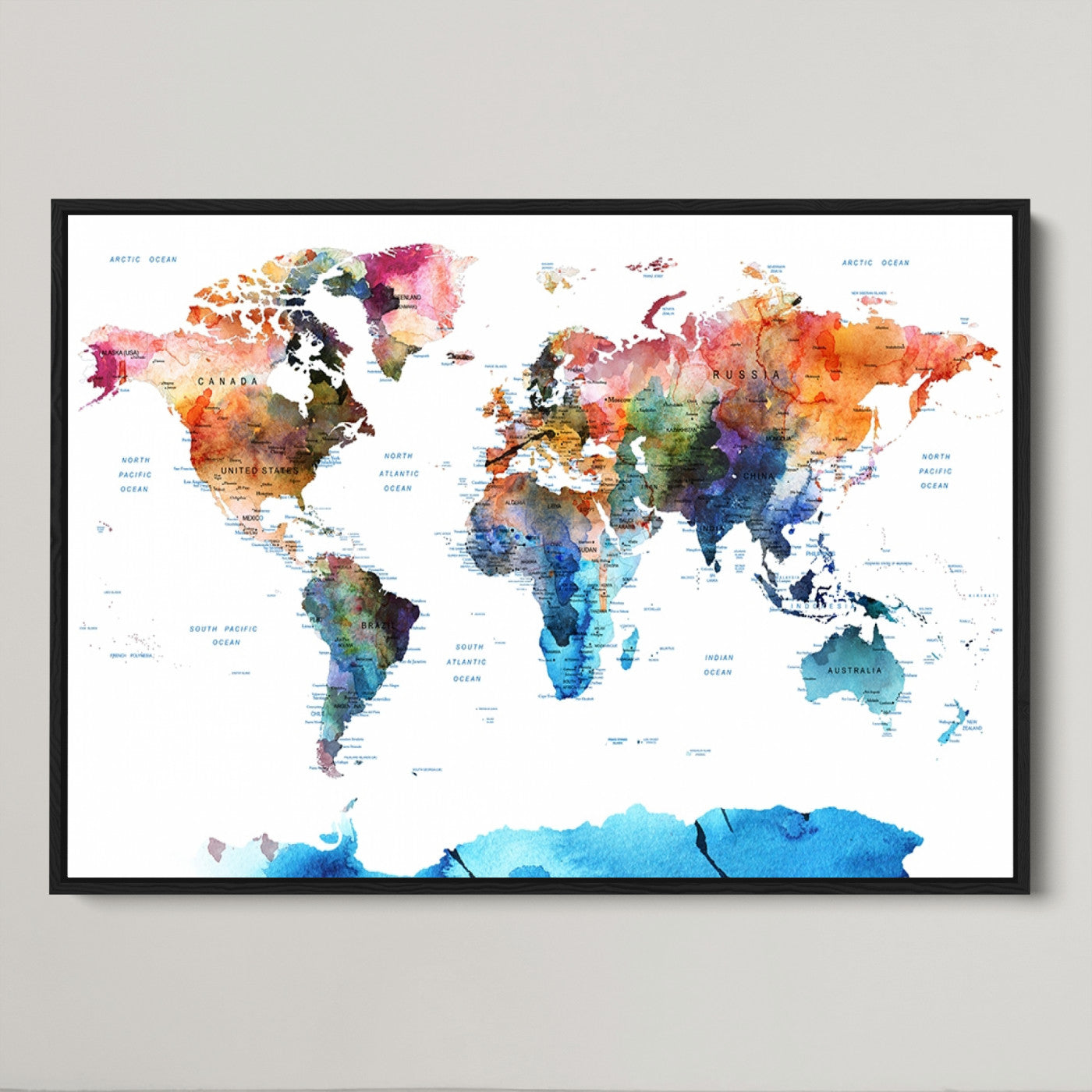 Push Pin World Map Canvas Print – Framed Wall Art for Couples to Track Their Travels – Anniversary Gift or Home Adventure Decor