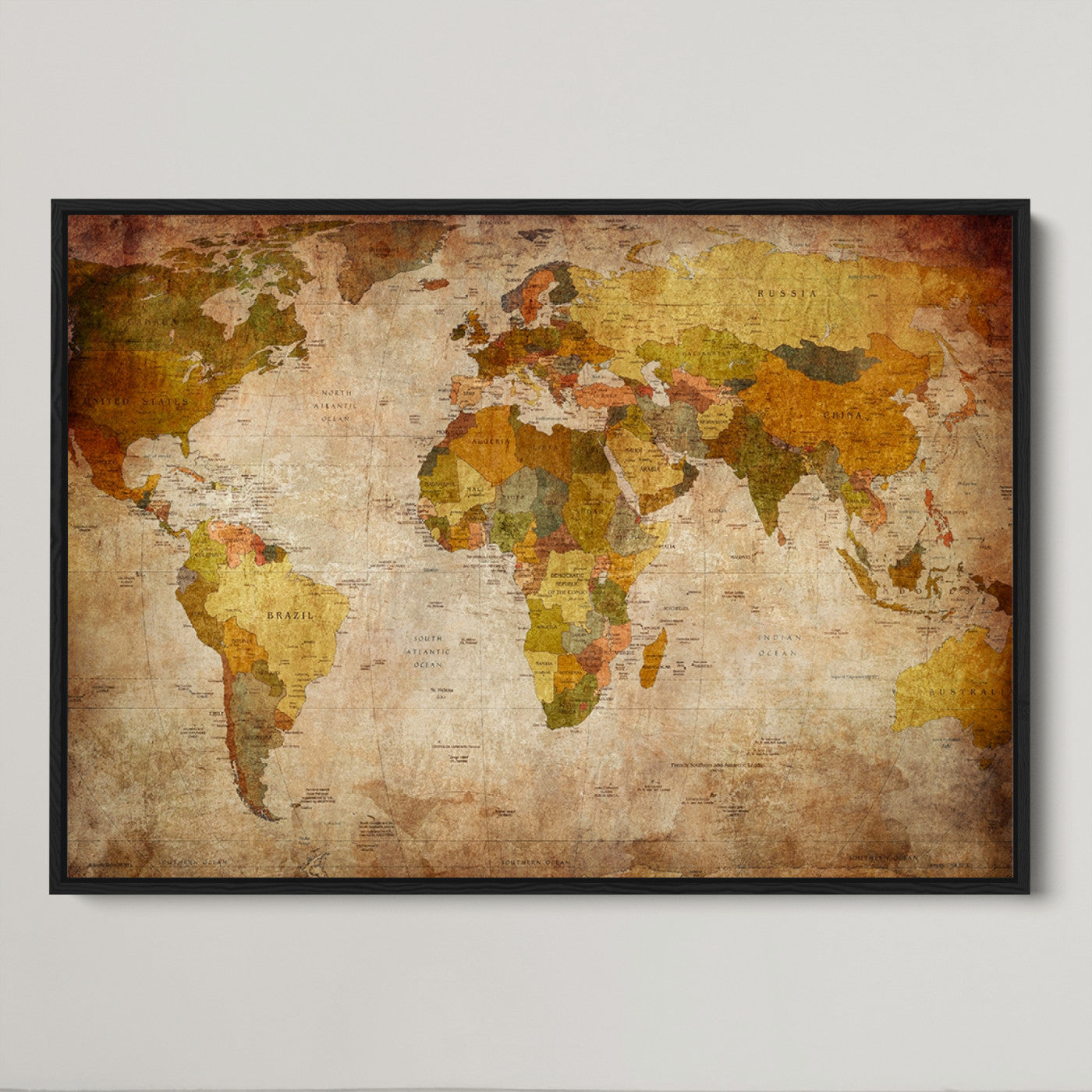 Push Pin World Map Canvas Print – Framed Wall Art for Couples to Track Their Travels – Anniversary Gift or Home Adventure Decor