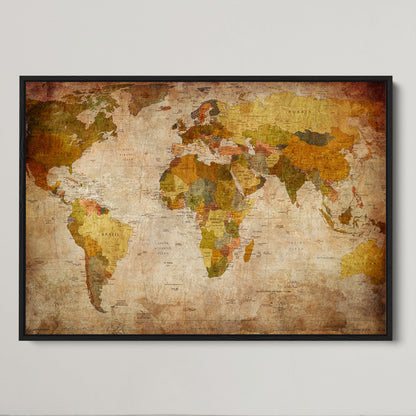 Push Pin World Map Canvas Print – Framed Wall Art for Couples to Track Their Travels – Anniversary Gift or Home Adventure Decor
