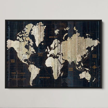 Push Pin World Map Canvas Print – Framed Wall Art for Couples to Track Their Travels – Anniversary Gift or Home Adventure Decor