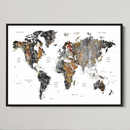 Push Pin World Map Canvas Print – Framed Wall Art for Couples to Track Their Travels – Anniversary Gift or Home Adventure Decor