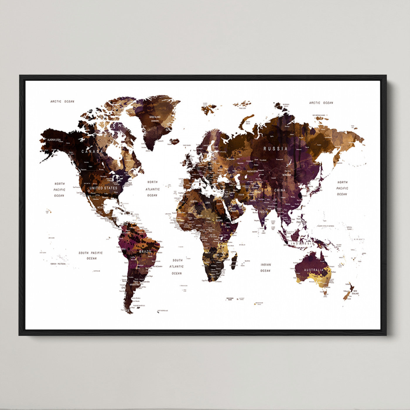 Push Pin World Map Canvas Print – Framed Wall Art for Couples to Track Their Travels – Anniversary Gift or Home Adventure Decor