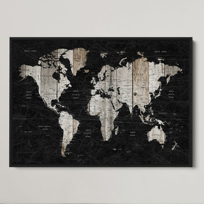 Push Pin World Map Canvas Print – Framed Wall Art for Couples to Track Their Travels – Anniversary Gift or Home Adventure Decor