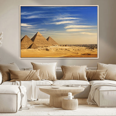18193-MGV-CV-36X24-Majestic Ancient Wonders Wall Art Canvas Print, Golden Desert Under Endless Blue Sky Desert Sands Under Endless Blue Sky Artwork for Home Office