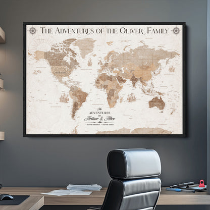 58395047-MGV-CV-36X24-Personalized Framed World Map Canvas Wall Art Print – Custom Push Pin Travel Tracker Lover - Custom World Map on Canvas