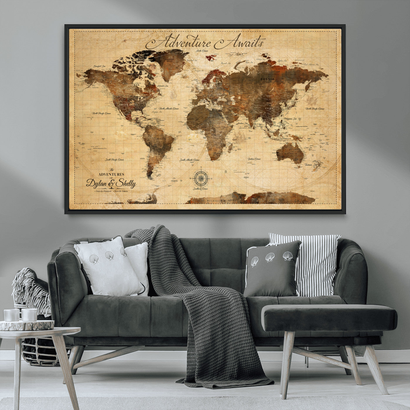 57497711-MGV-CV-36X24-Personalized World Map Canvas Print - Customizable Push Pin Framed World Map Print on Canvas - Custom Quote on Map Print