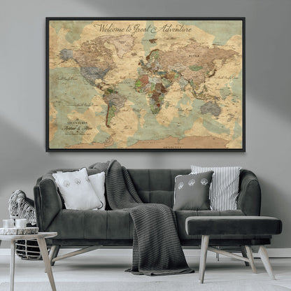 17693651-MGV-FC-36X24_Black-Custom Push Pin World Map Wall Canvas Print – Personalized Travel Tracker with Pins – Framed Custom Quotie Canvas for Home Office Decor Art Print