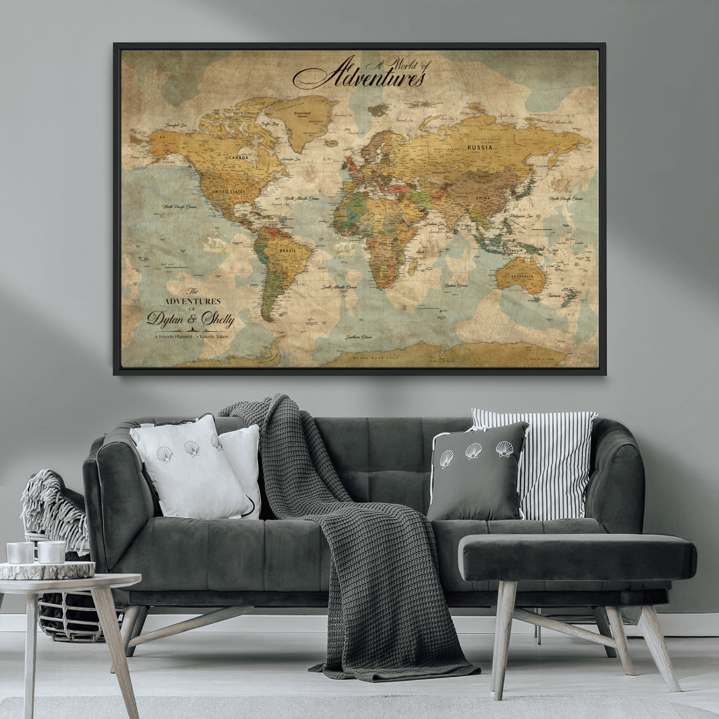 82876970-MGV-FC-36X24_Black-Spotted Butterfly Wall Art Canvas Print, Neutral Insect Theme Print, Framed Earthy Wing Pattern Art Print, Large Minimalist Nature Decor
