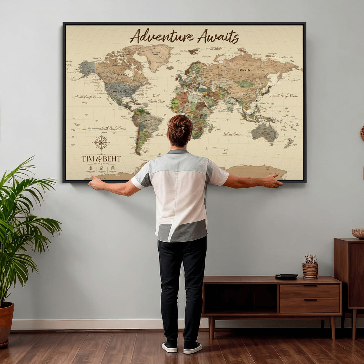 72027187-MGV-CV-36X24 - Custom Push Pin World Map Wall Art Canvas Print | Personalized Travel Tracker with Pins Map Print - NEWMAP-23