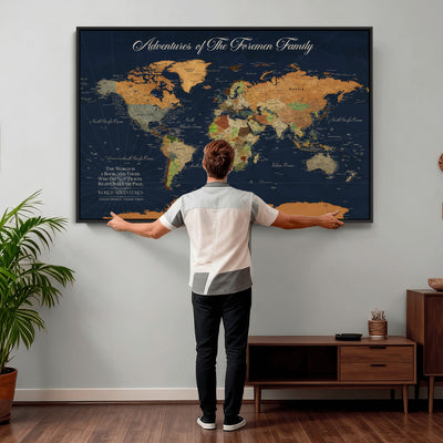 84352304-MGV-CV-36X24 - Custom Push Pin Travel Map Canvas Print, Honeymoon and Anniversary Gift, Living Room and Dining Room Decor