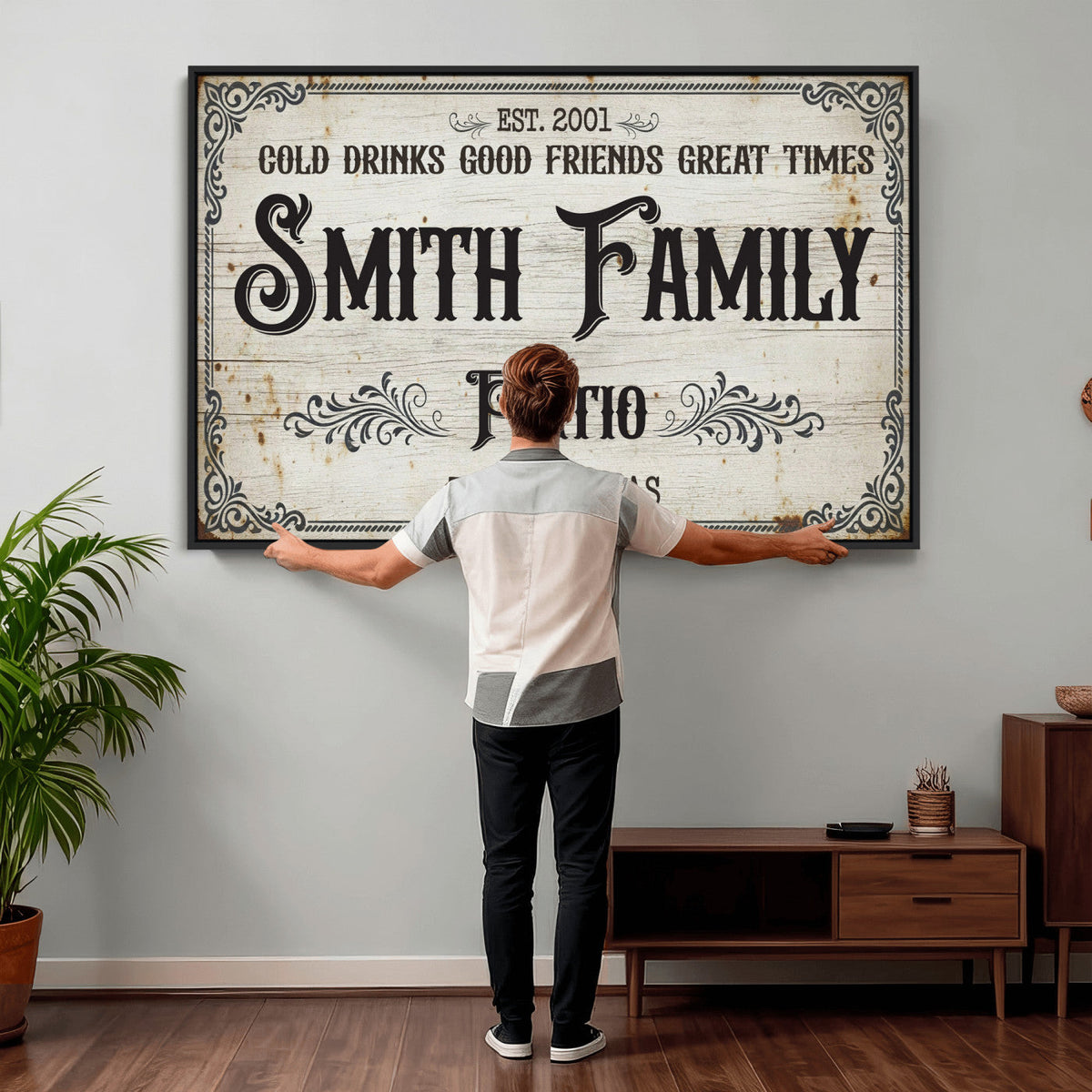 82858529-MGV-CV-36X24 - Custom Family Patio Sign Wall Art Canvas Print, Personalized Rustic Backyard Decor