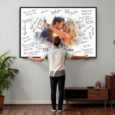 14788122-MGV-CV-36X24 - Wedding Guest Book Alternative Wall Art Canvas Print, Personalized Couple Photo Guestbook Wedding Signature Poster, Custom Couple Photo Guestbook Canvas, Bridal Shower Reception Decor
