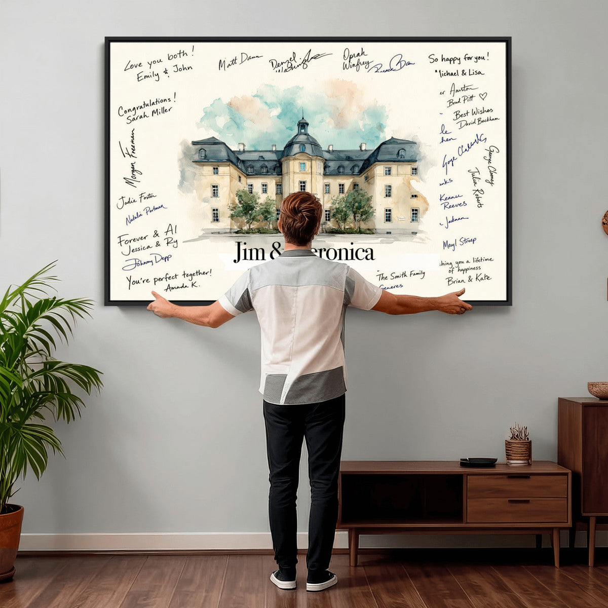 13409147-MGV-CV-36X24 - Wedding Guest Book Alternative Wall Art Canvas Print, Personalized Couple Photo Guestbook Wedding Signature Poster, Custom Couple Photo Guestbook Canvas