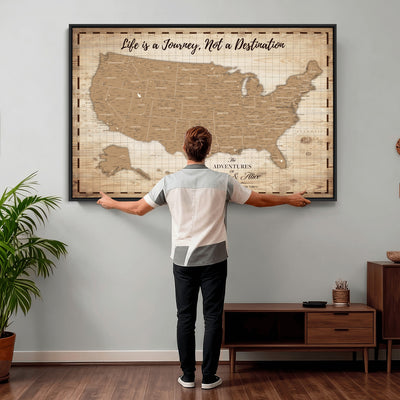 19102499-MGV-CV-36X24 - Personalized USA Push Pin Travel Map, Custom United States Map, Push Pin Map, USA Bucket List Map, Anniversary Gift | Couple Travel Map Wall Art