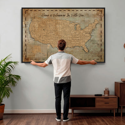 87620242-MGV-CV-36X24 - Personalized USA Push Pin Travel Map Wall Art Canvas Print | Custom United States Map | Push Pin Map - USA Bucket List Map