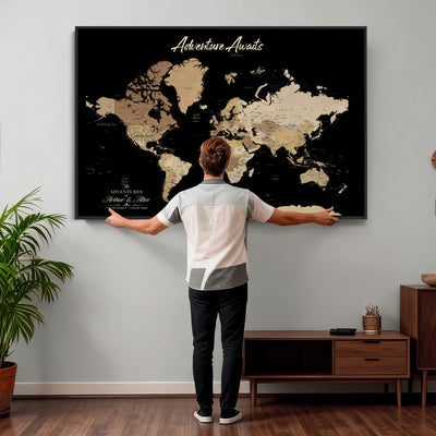 88415067-MGV-CV-36X24 - Custom Push Pin World Map Canvas Print | Personalized Travel Map Wall Art