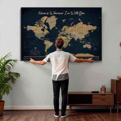 14276407-MGV-CV-36X24 - Custom Push Pin World Map Canvas Print | Personalized Travel Map Wall Art