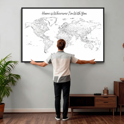 84721465-MGV-CV-36X24 - Custom Push Pin World Map Canvas Print | Personalized Travel Map Wall Art