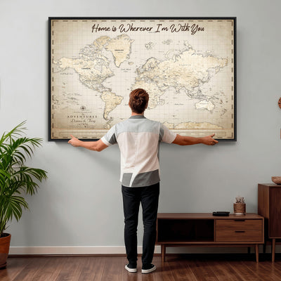 40086720-MGV-CV-36X24 - Custom Push Pin World Map Canvas Print | Personalized Travel Map Wall Art