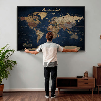 74477969-MGV-CV-36X24 - Custom Push Pin World Map Canvas | Personalized Travel Tracker | Wedding Anniversary Gift for Couples | Adventure Map Wall Art with Pins