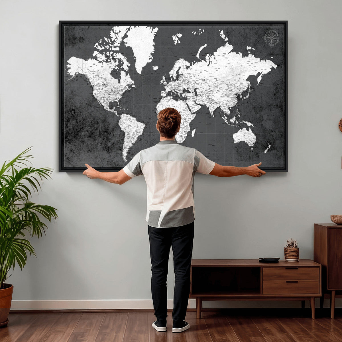 78574966-MGV-CV-36X24 - Extra Large Framed Personalize Push Pin World Map Wall Art Canvas Print for Travel Tracking - NEWMAP-128