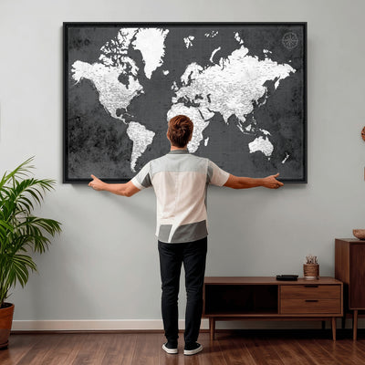 78574966-MGV-CV-36X24 - Extra Large Framed Personalize Push Pin World Map Wall Art Canvas Print for Travel Tracking - NEWMAP-128