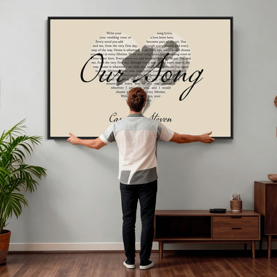 CSTM911D-MGV-CV-36X24 - Lyrics Heart Canvas Print – Personalized Song Lyrics in a Heart Shape Wall Art