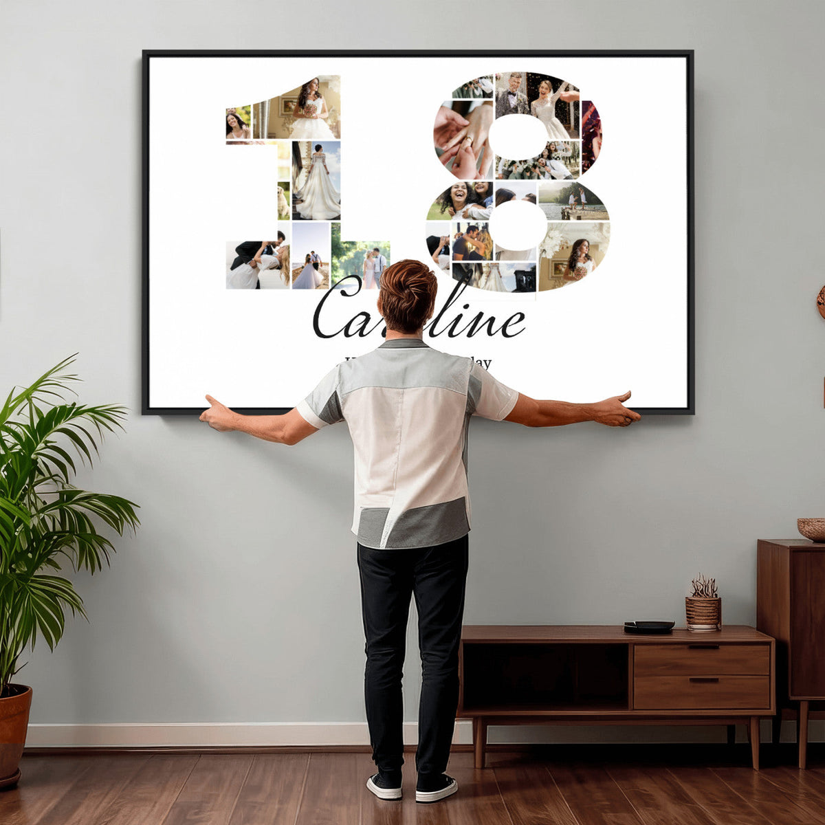 CSTM914DD-MGV-CV-36X24 - Number Photo Mosaic Canvas Print – Personalized Birthday Number Made of Your Photos
