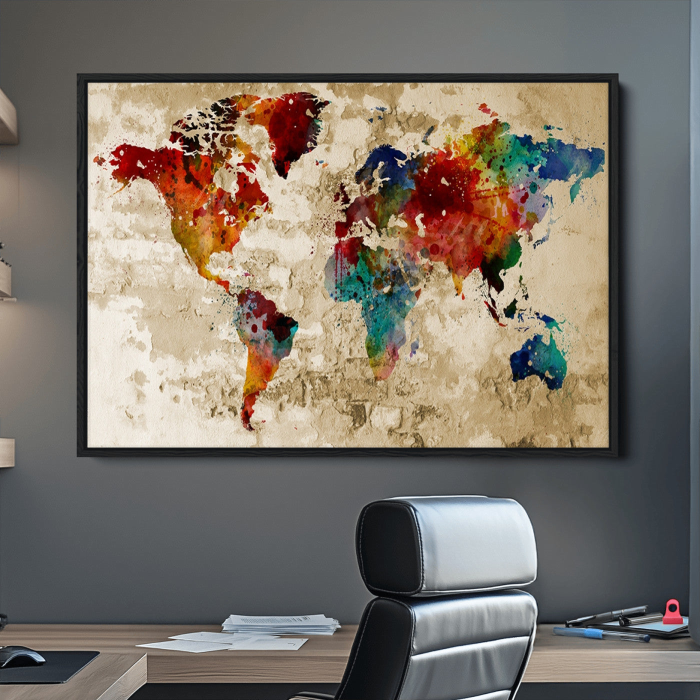 Push Pin World Map Canvas Print – Framed Wall Art for Couples to Track Their Travels – Anniversary Gift or Home Adventure Decor