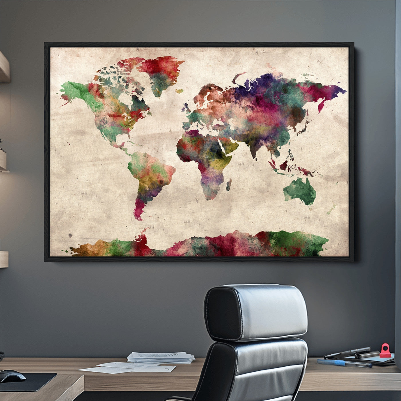 Push Pin World Map Canvas Print – Framed Wall Art for Couples to Track Their Travels – Anniversary Gift or Home Adventure Decor