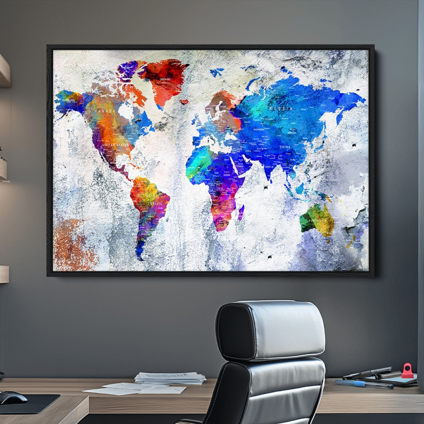 Push Pin World Map Canvas Print – Framed Wall Art for Couples to Track Their Travels – Anniversary Gift or Home Adventure Decor