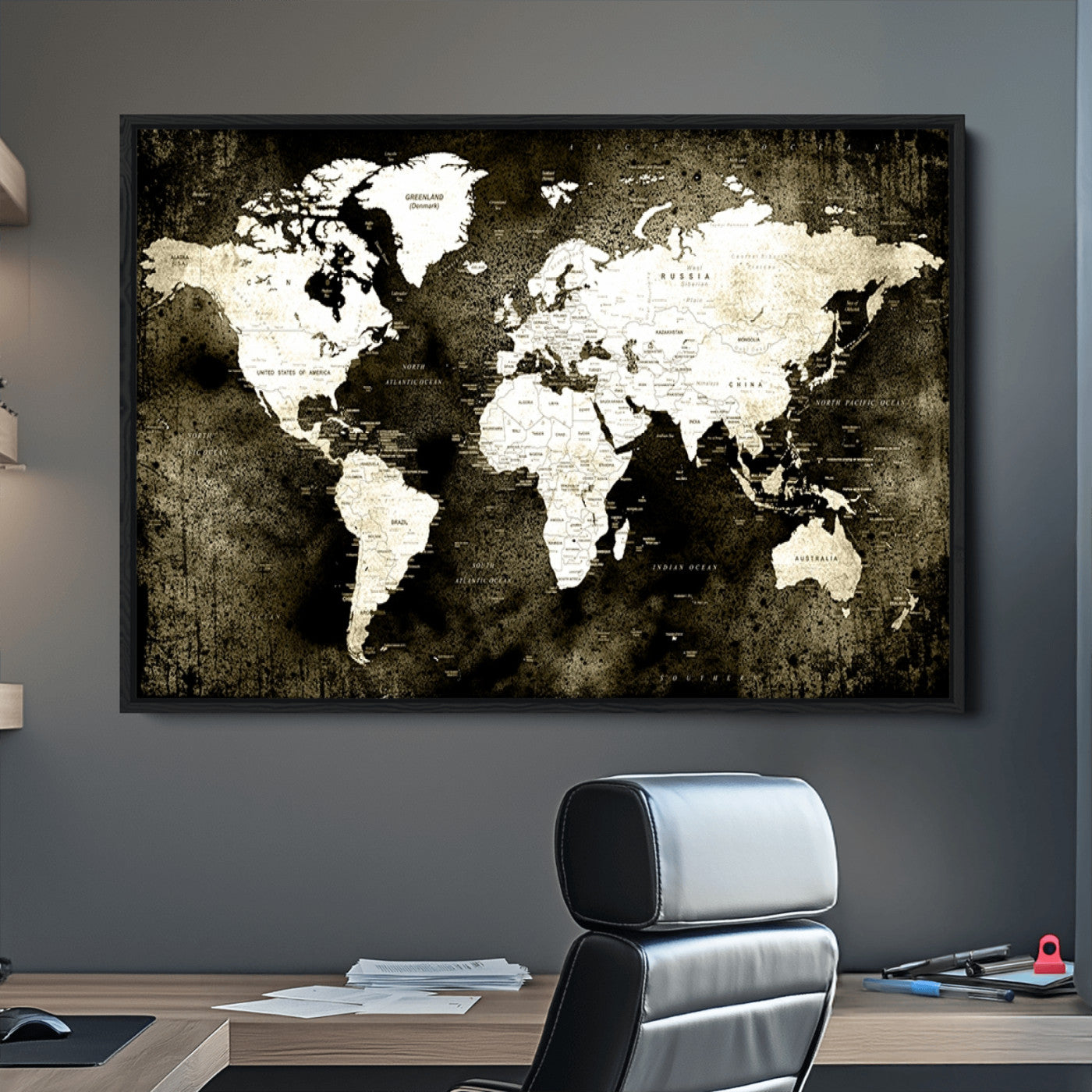 66737-MGV-CV-36X24-Push Pin World Map Canvas Print – Framed Wall Art for Couples to Track Their Travels – Anniversary Gift or Home Adventure Decor