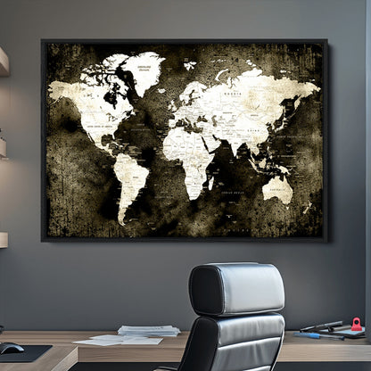 66737-MGV-CV-36X24-Push Pin World Map Canvas Print – Framed Wall Art for Couples to Track Their Travels – Anniversary Gift or Home Adventure Decor
