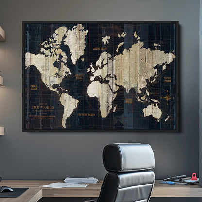 Push Pin World Map Canvas Print – Framed Wall Art for Couples to Track Their Travels – Anniversary Gift or Home Adventure Decor