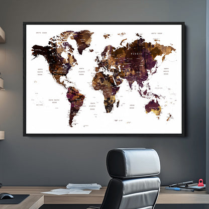 Push Pin World Map Canvas Print – Framed Wall Art for Couples to Track Their Travels – Anniversary Gift or Home Adventure Decor