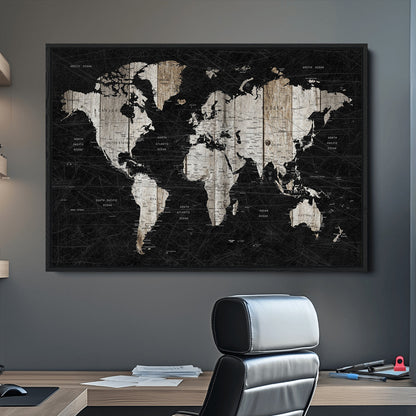 Push Pin World Map Canvas Print – Framed Wall Art for Couples to Track Their Travels – Anniversary Gift or Home Adventure Decor